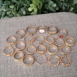 Trendy Lot of 22 Gold Fashion Rings BoHo Midi Boutique Rhinestone